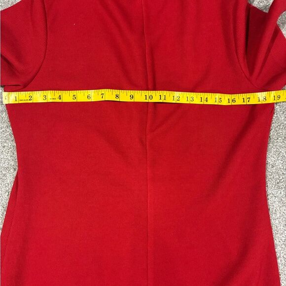 Vintage Red Midi Dress W/ Gold Accent Button Front Sz S Short Sleeve Links Retro - Picture 7 of 7